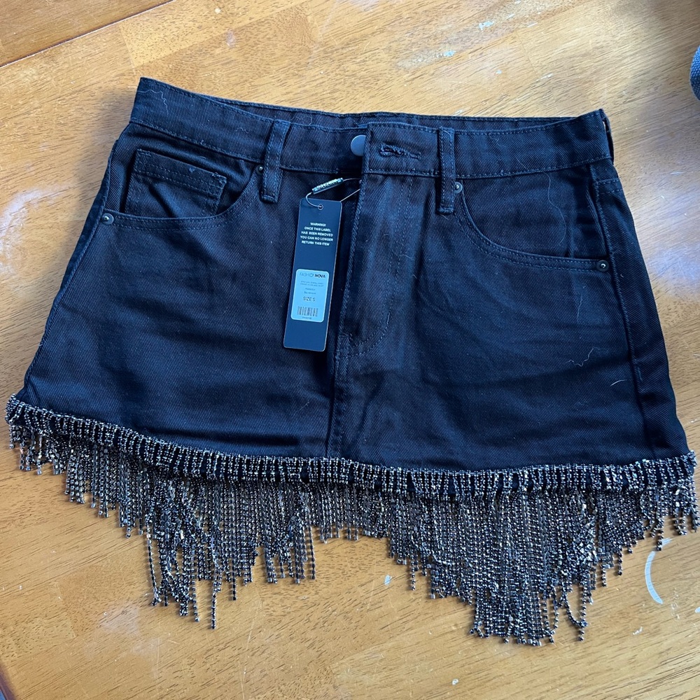 Fashion Nova Denim Fringe Skirt
